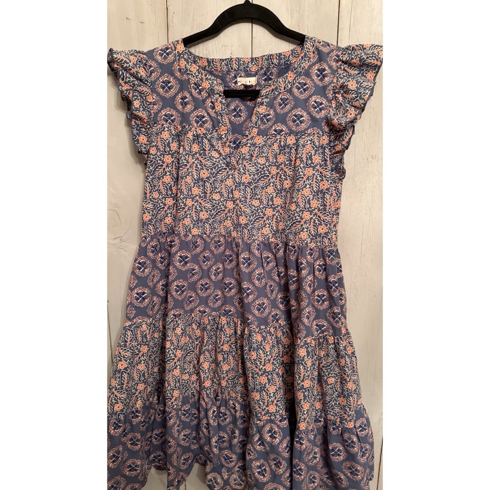 Roller Rabbit Primrose Pippa Dress Sz-M Blue Floral Tiered Babydoll Cotton 178$ - Picture 2 of 7